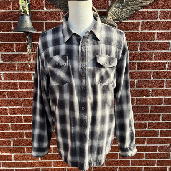 Prana Flannel w/Lining (Thermal) Snap-Down Shirt Black and Grey L/S Mens Size XL - Picture 5 of 12